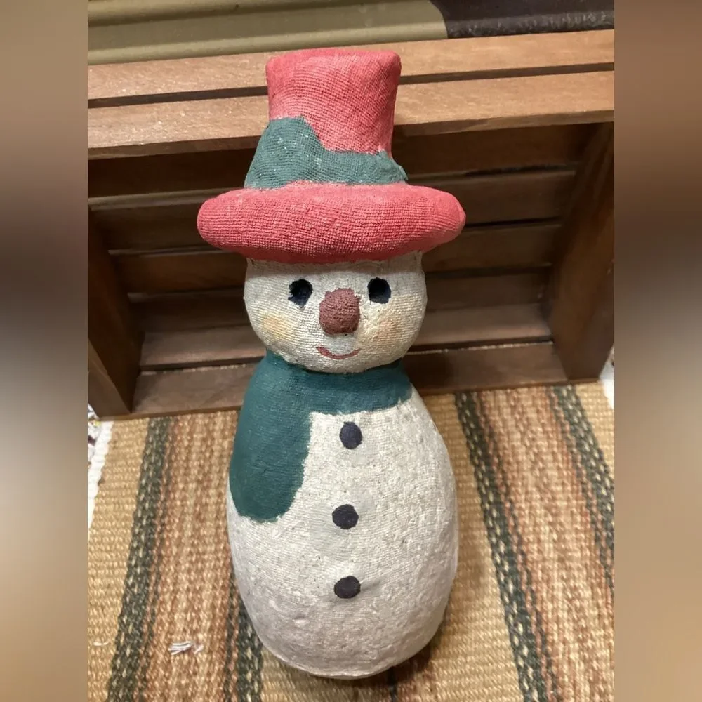 Snowman Stoneware Cloth Covered Hand Painted Christmas Decor 7